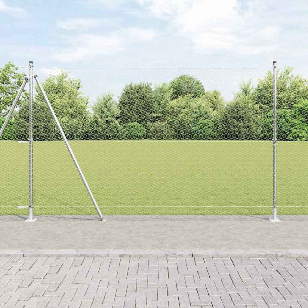 Zaun mit Pfosten Silber 1.5 x 25 m PVC-beschichteter Stahl