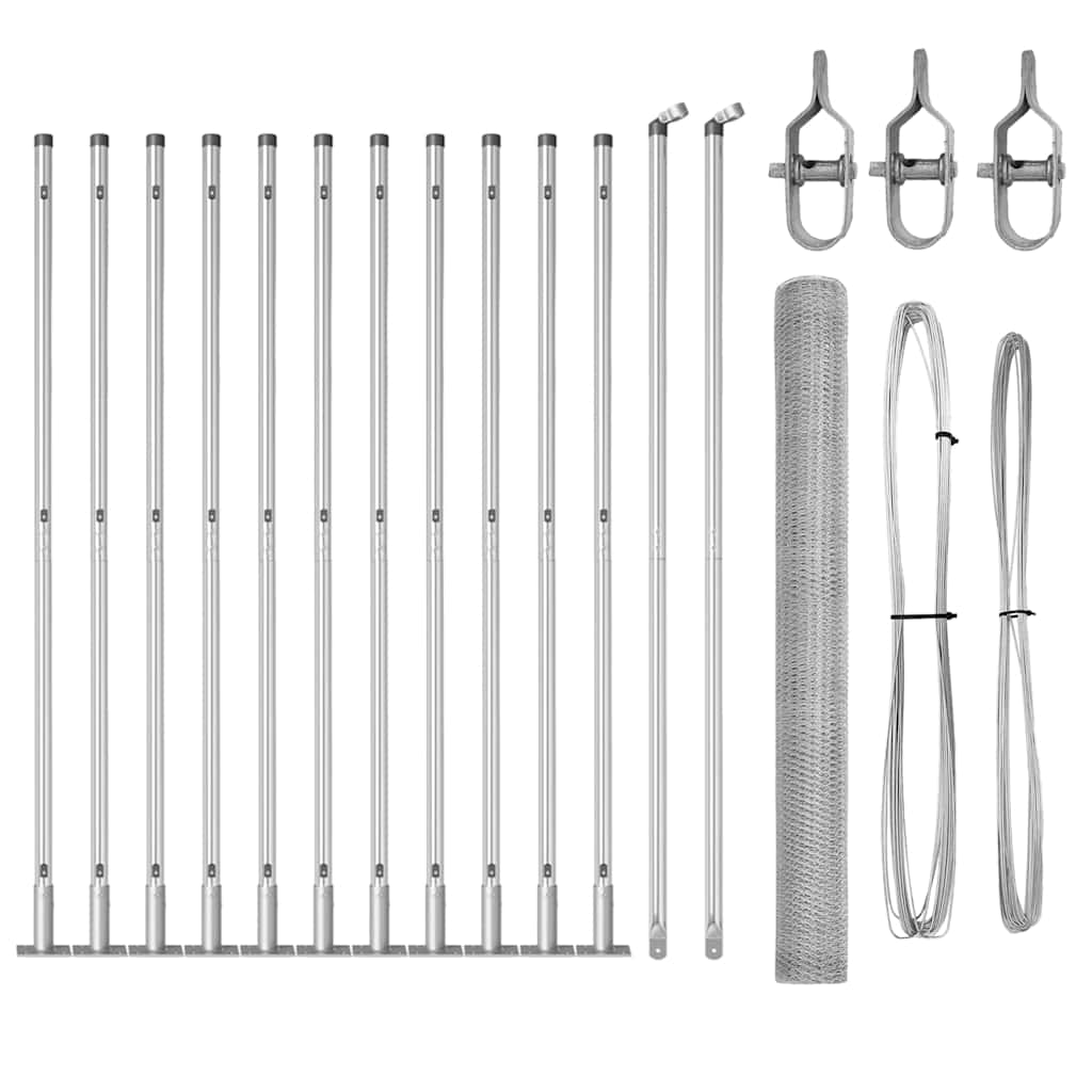Zaun mit Pfosten Silber 1.5 x 25 m PVC-beschichteter Stahl