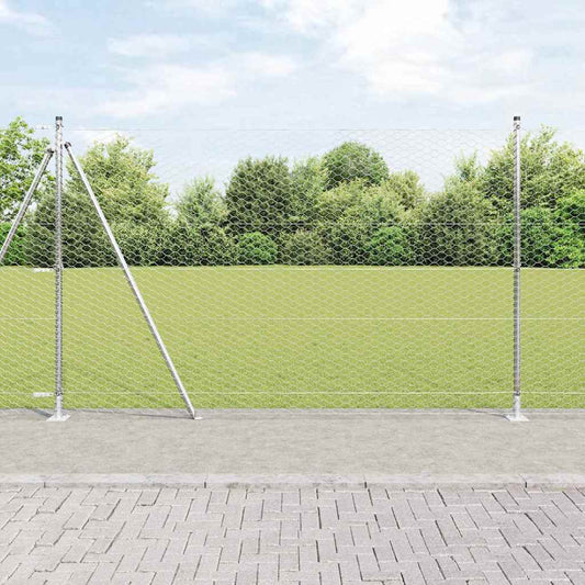 Zaun mit Pfosten Silber 1.5 x 25 m PVC-beschichteter Stahl