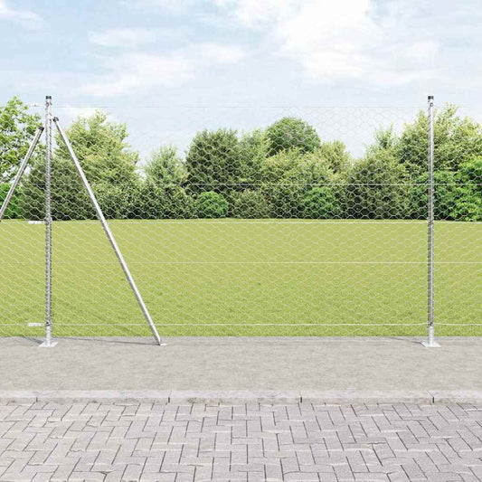 Zaun mit Pfosten Silber 1.5 x 25 m PVC-beschichteter Stahl