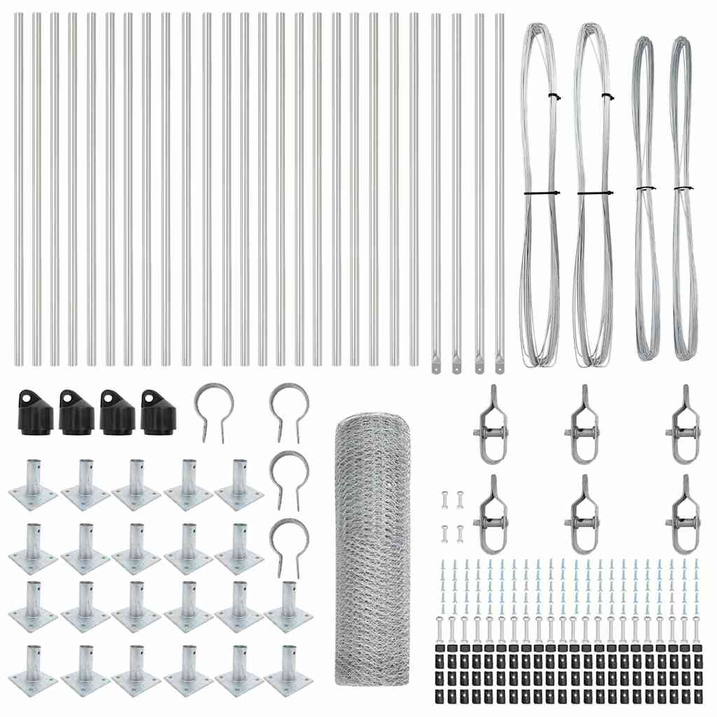 Zaun mit Pfosten Silber 0.4 x 50 m PVC-beschichteter Stahl