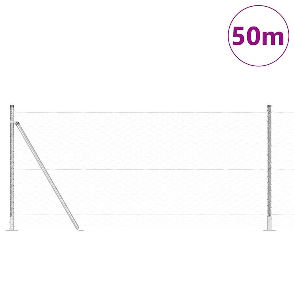 Zaun mit Pfosten Silber 0,8 x 50 m PVC-beschichteter Stahl