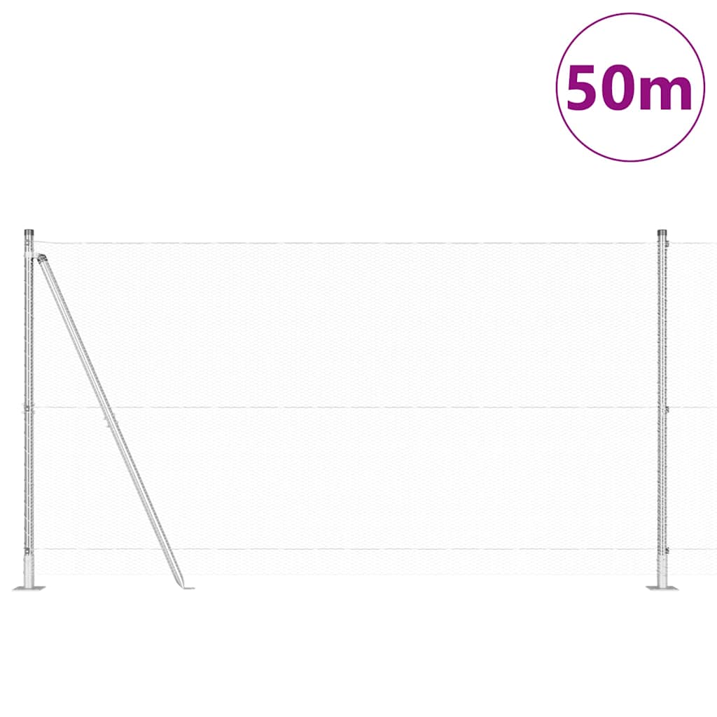 Zaun mit Pfosten Silber 1,2 x 50 m PVC-beschichteter Stahl