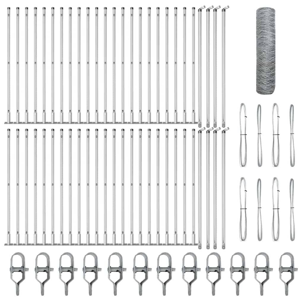 Zaun mit Pfosten Silber 0,8 x 100 m PVC-beschichteter Stahl