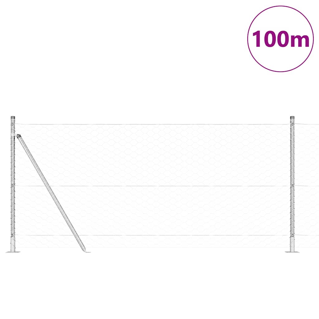 Zaun mit Pfosten Silber 0,8 x 100 m PVC-beschichteter Stahl