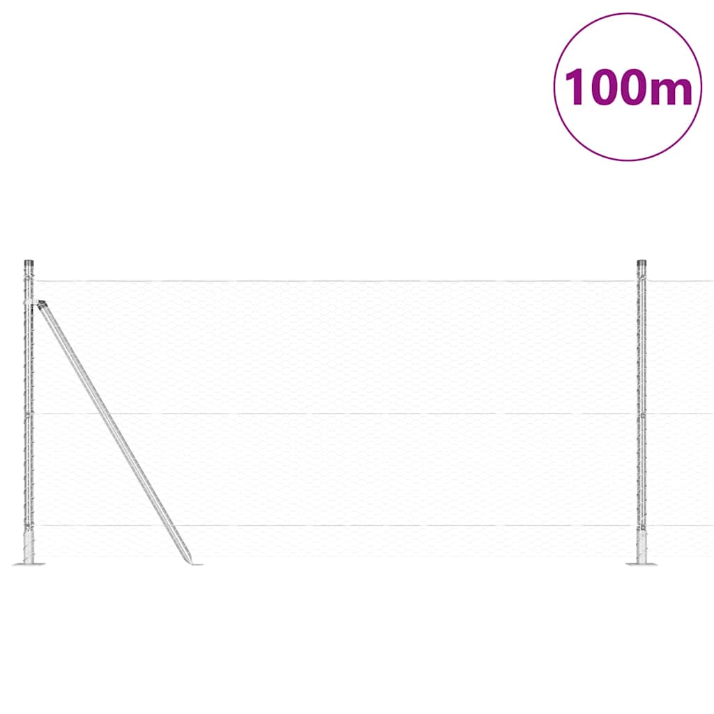 Zaun mit Pfosten Silber 1 x 100 m PVC-beschichteter Stahl