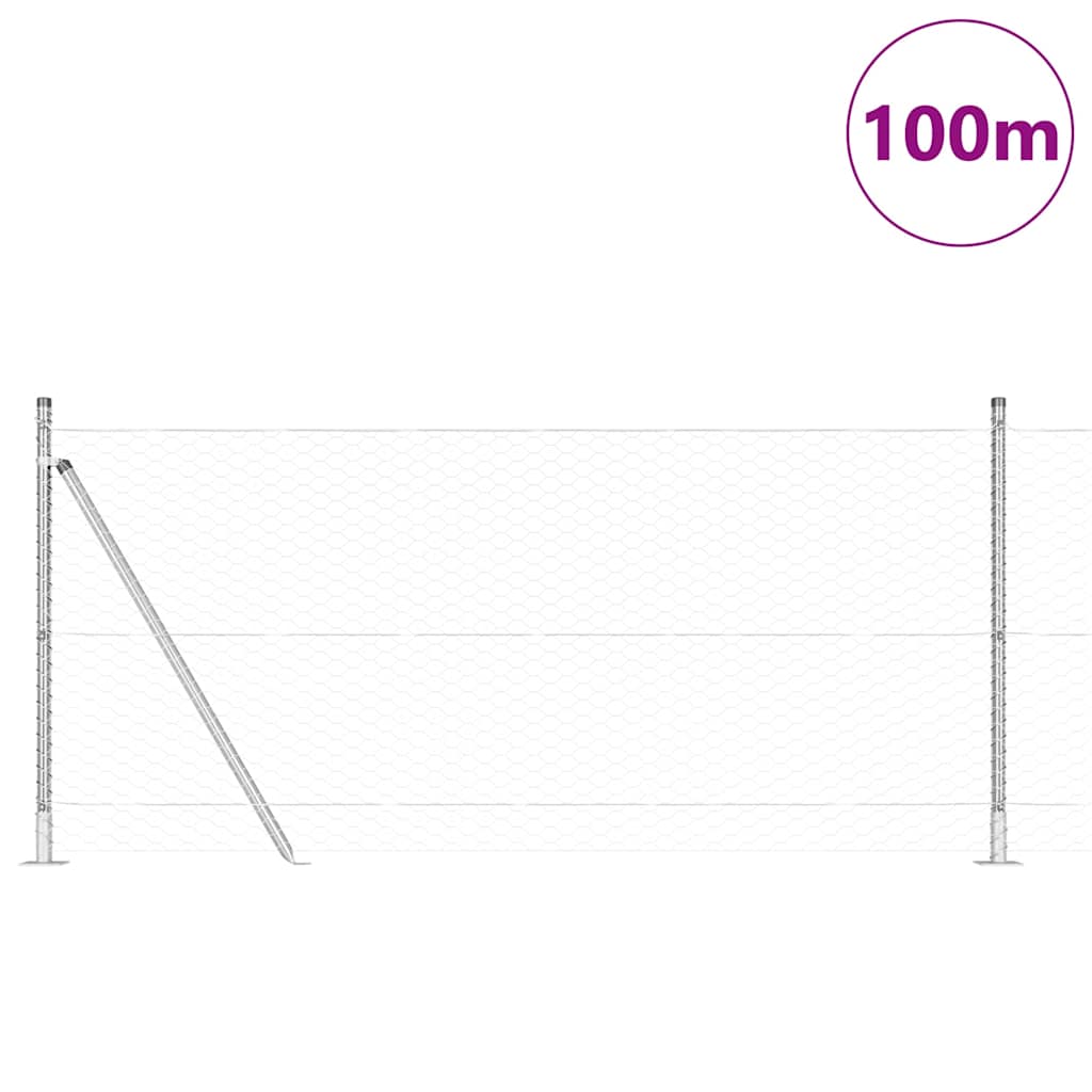 Zaun mit Pfosten Silber 1 x 100 m PVC-beschichteter Stahl