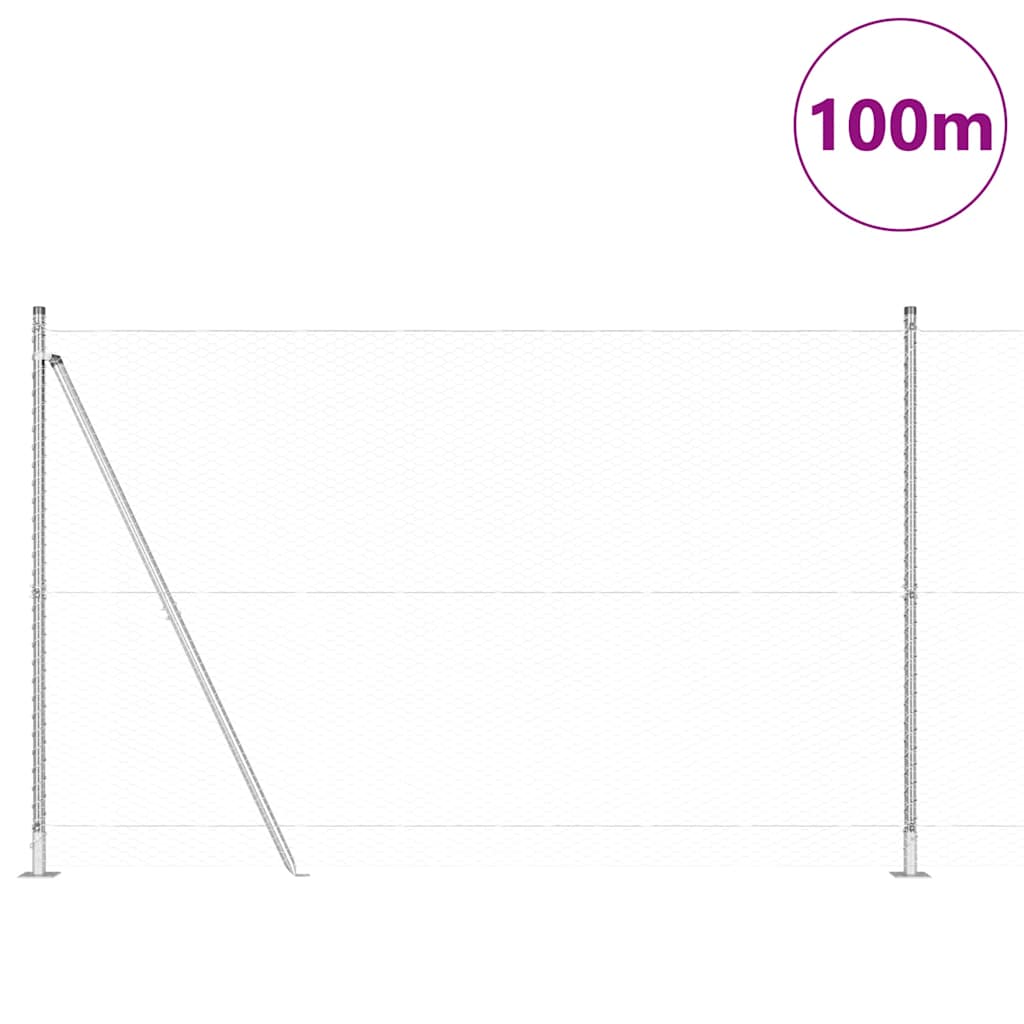 Zaun mit Pfosten Silber 1,4 x 100 m PVC-beschichteter Stahl