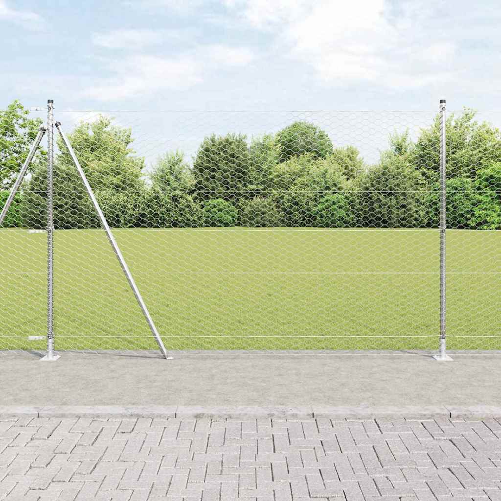 Zaun mit Pfosten Silber 1,4 x 100 m PVC-beschichteter Stahl