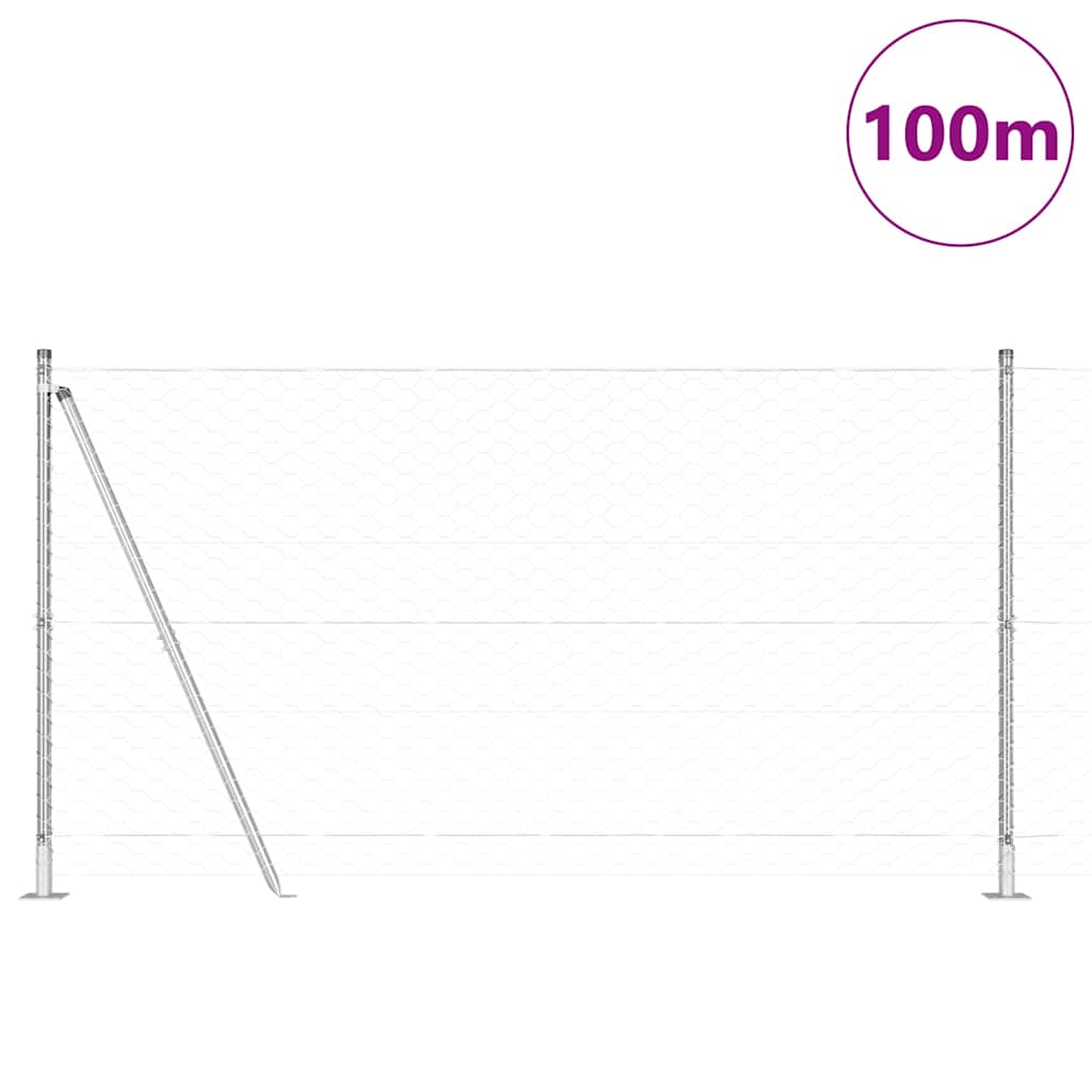 Zaun mit Pfosten Silber 1,6 x 100 m PVC-beschichteter Stahl