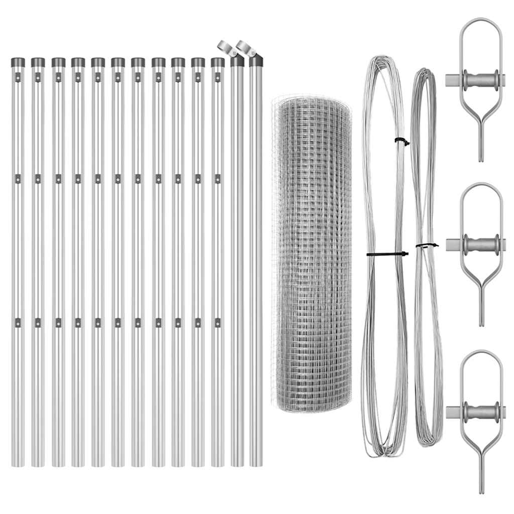 Zaun mit Pfosten Silber 0,4 x 25 m Stahl