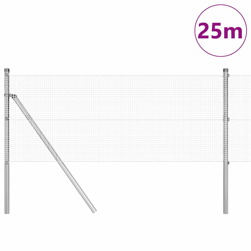 Zaun mit Pfosten Silber 0,5 x 25 m Stahl