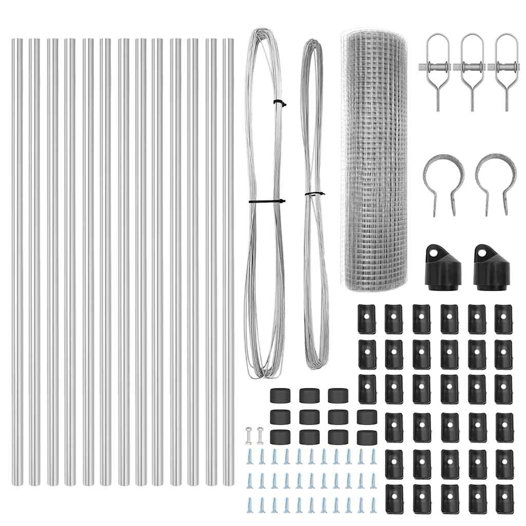 Zaun mit Pfosten Silber 0,6 x 25 m Stahl