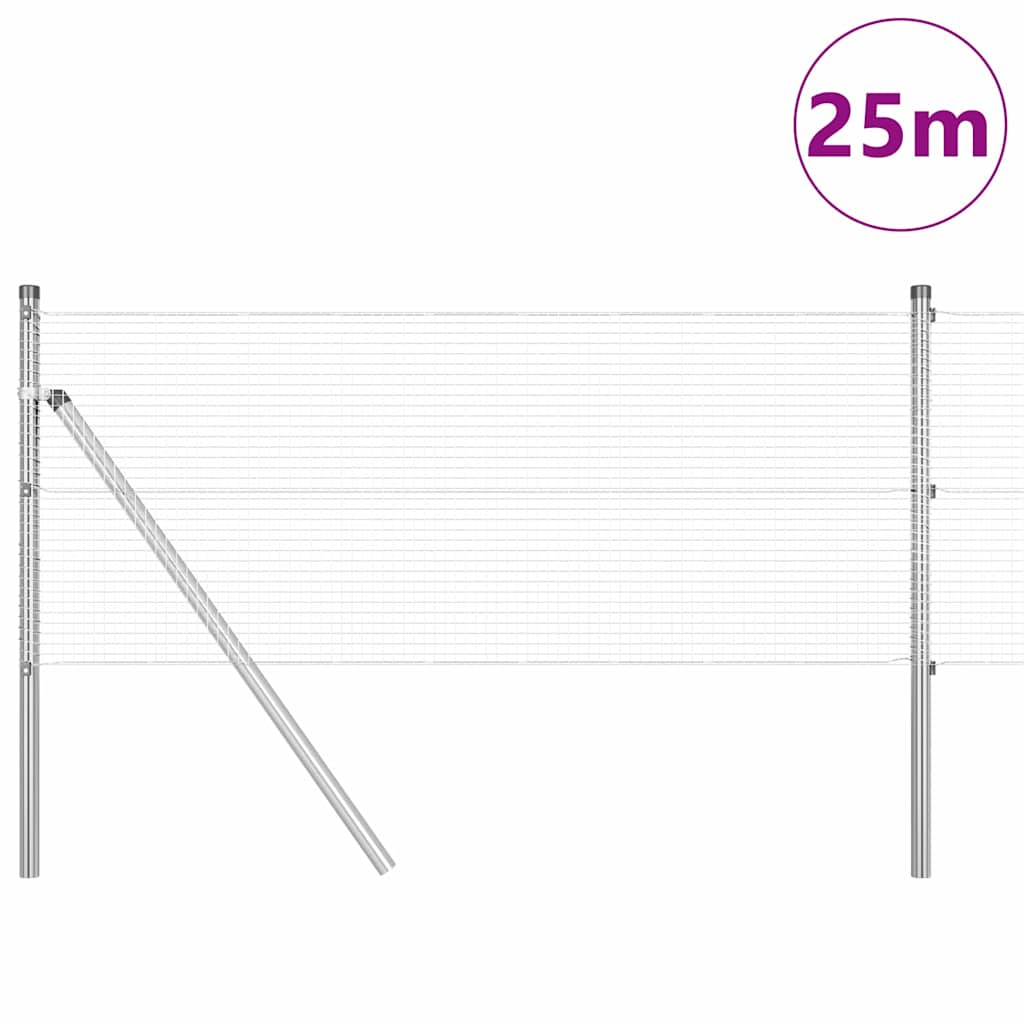 Zaun mit Pfosten Silber 0,6 x 25 m Stahl