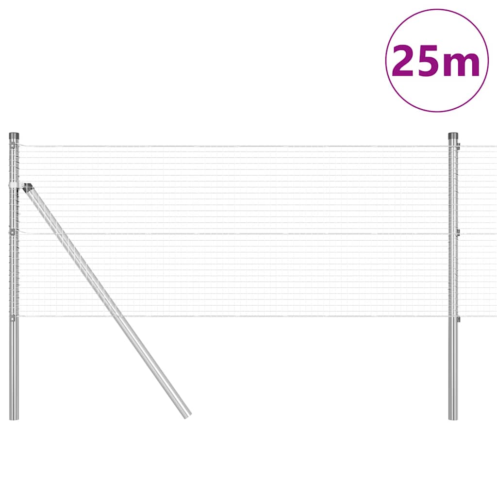 Zaun mit Pfosten Silber 0.8 x 25 m Stahl