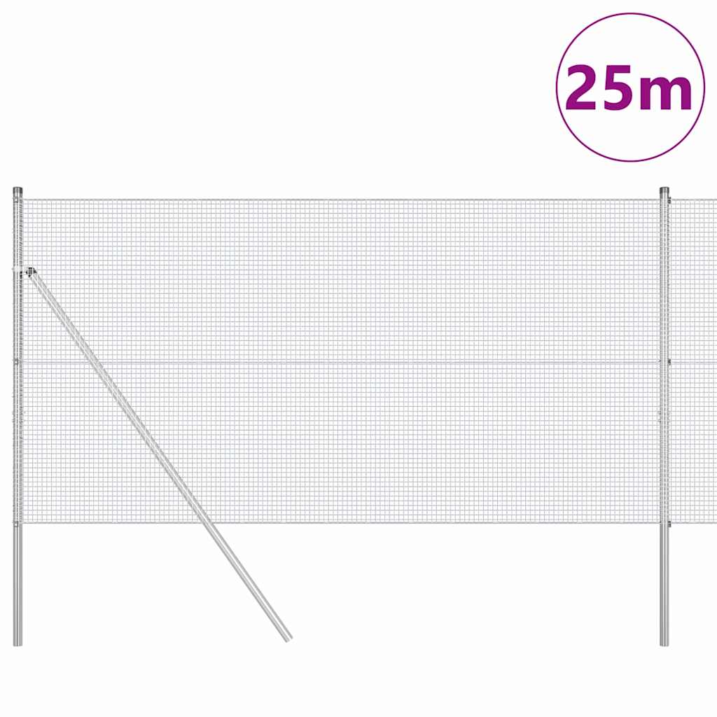 Zaun mit Pfosten Silber 1 x 25 m Stahl