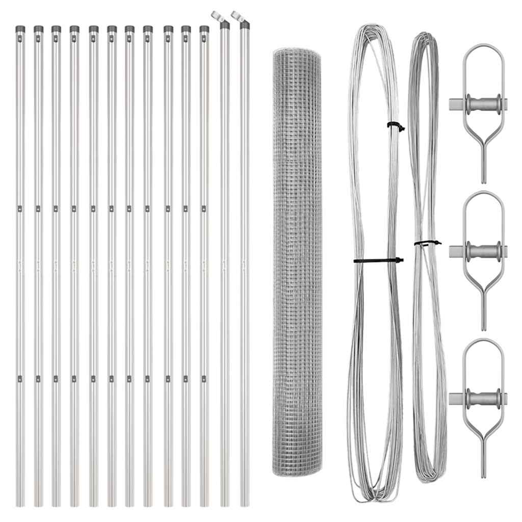 Zaun mit Pfosten Silber 1 x 25 m Stahl