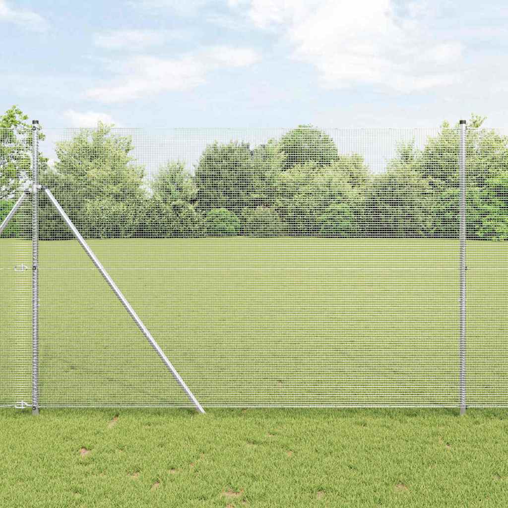 Zaun mit Pfosten Silber 1.5 x 25 m Stahl