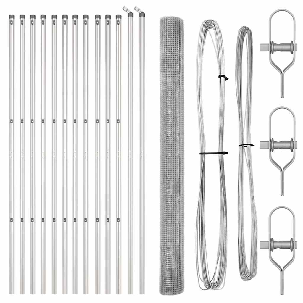 Zaun mit Pfosten Silber 1.5 x 25 m Stahl