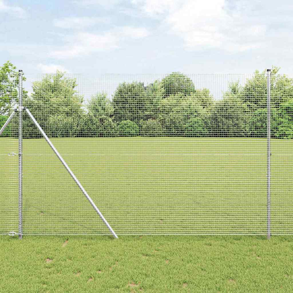 Zaun mit Pfosten Silber 1.5 x 25 m Stahl