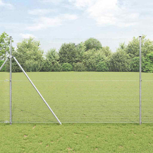 Zaun mit Pfosten Silber 1.5 x 25 m Stahl