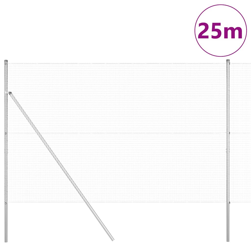Zaun mit Pfosten Silber 1.5 x 25 m Stahl