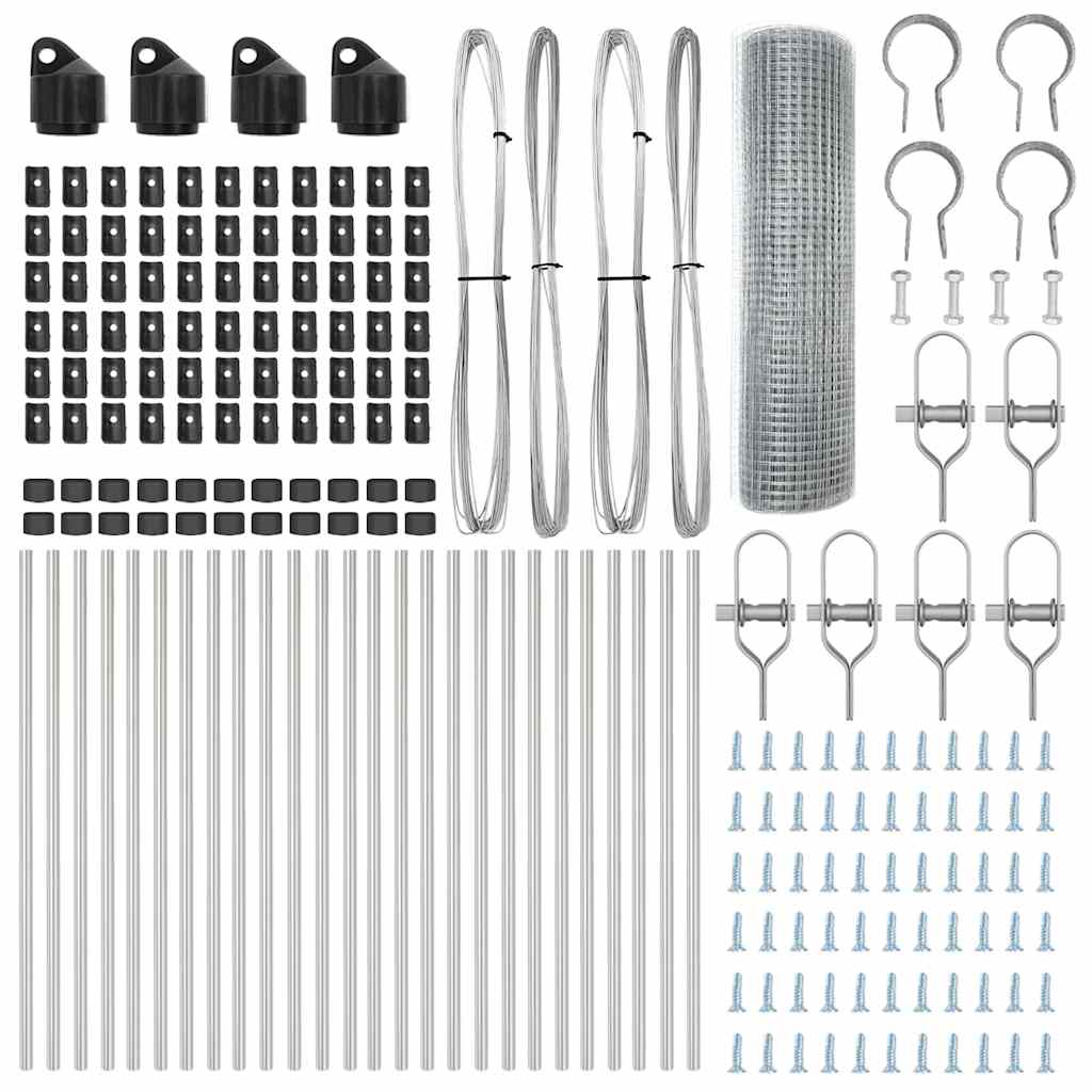 Zaun mit Pfosten Silber 0.4 x 50 m Stahl