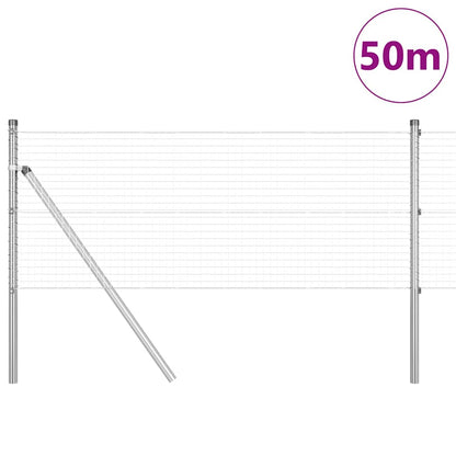 Zaun mit Pfosten Silber 0,5 x 50 m Stahl