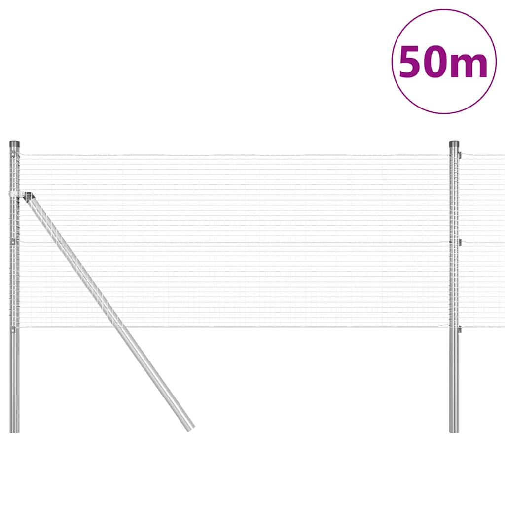 Zaun mit Pfosten Silber 0,6 x 50 m Stahl