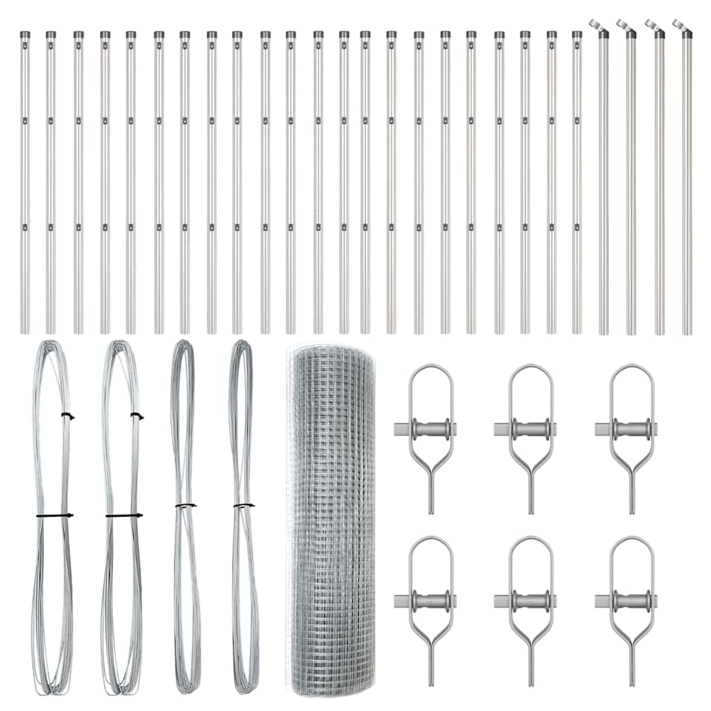 Zaun mit Pfosten Silber 0,8 x 50 m Stahl