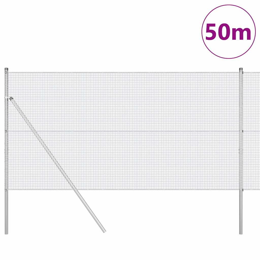 Zaun mit Pfosten Silber 1 x 50 m Stahl