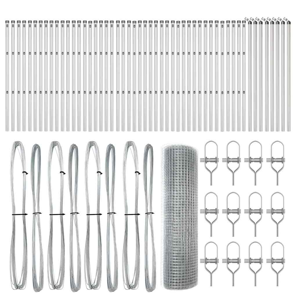 Zaun mit Pfosten Silber 0,5 x 100 m Stahl