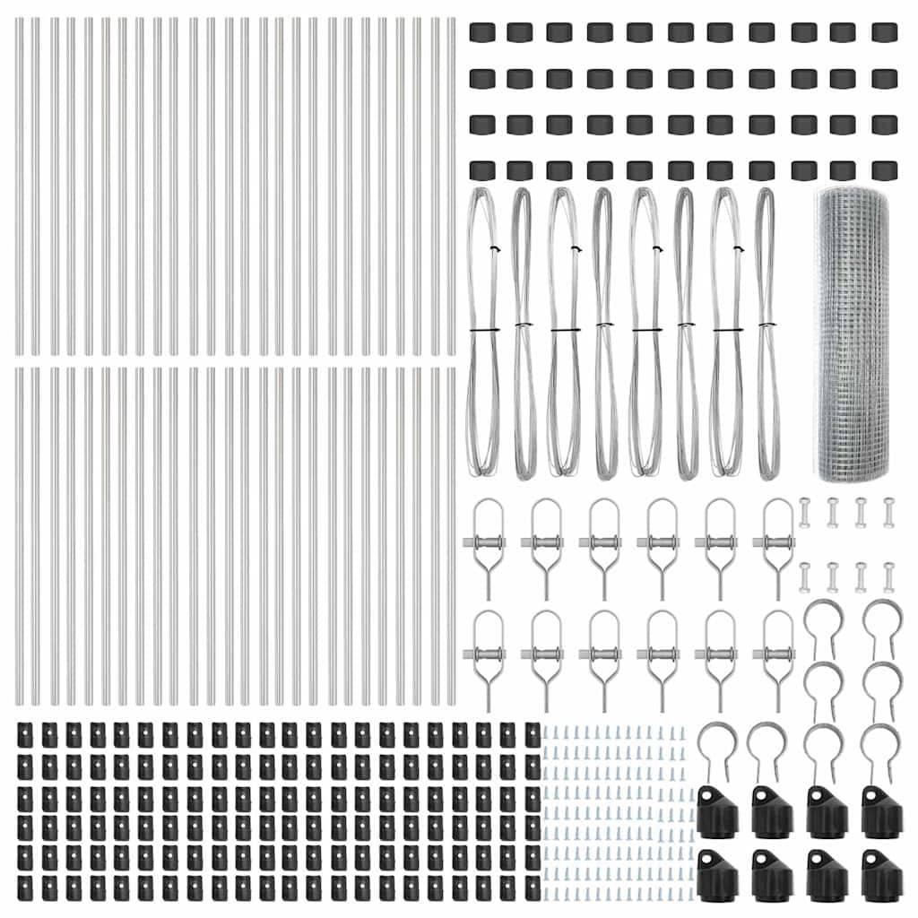 Zaun mit Pfosten Silber 0,5 x 100 m Stahl