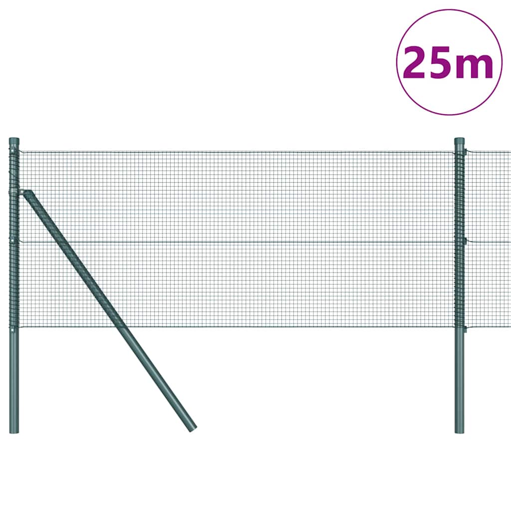 Zaun mit Pfosten Grün 0,5 x 25 m Stahl