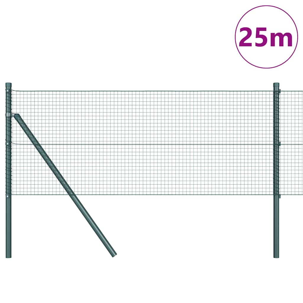 Zaun mit Pfosten Grün 0,5 x 25 m Stahl