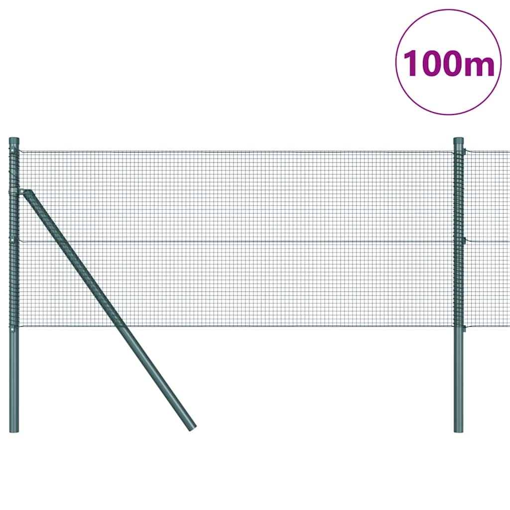 Zaun mit Pfosten Grün 0,6 x 100 m Stahl