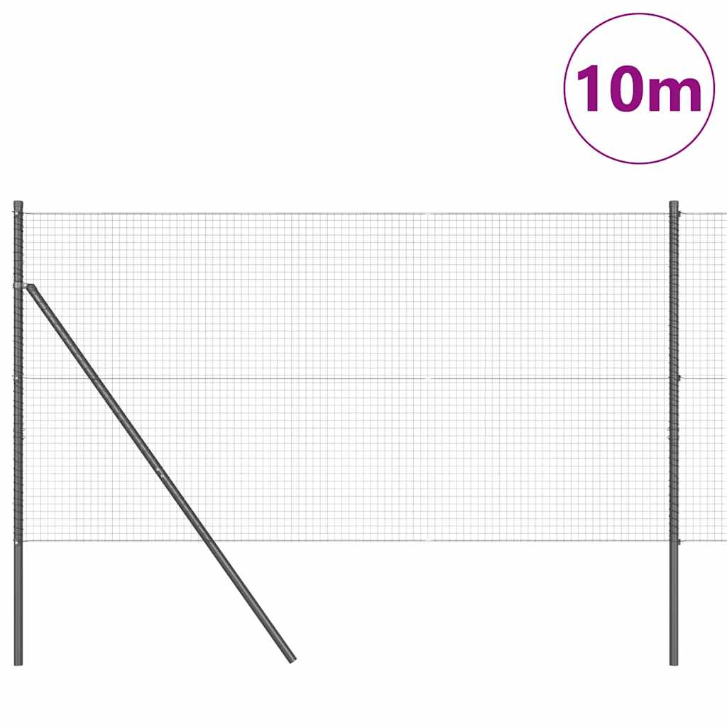 Zaun mit Pfosten Grau 1 x 10 m Stahl
