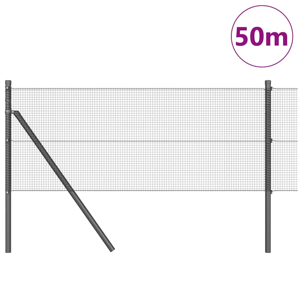 Zaun mit Pfosten Grau 0,5 x 50 m Stahl