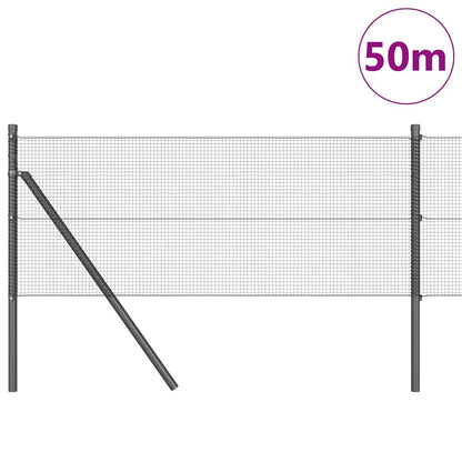 Zaun mit Pfosten Grau 0,5 x 50 m Stahl