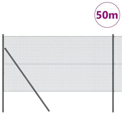 Zaun mit Pfosten Grau 1 x 50 m Stahl