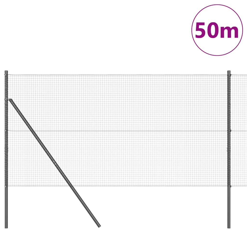 Zaun mit Pfosten Grau 1 x 50 m Stahl
