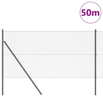 Zaun mit Pfosten Grau 1 x 50 m Stahl