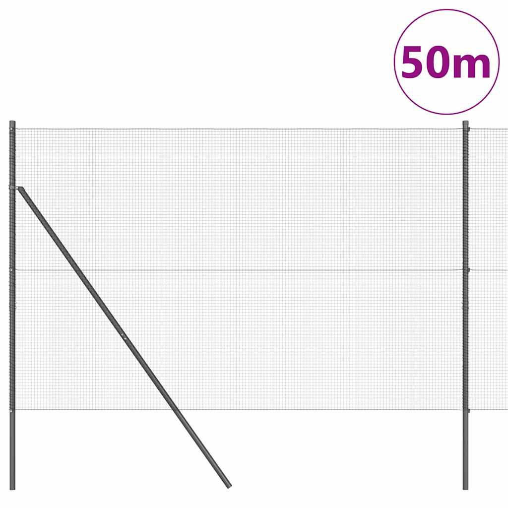 Zaun mit Pfosten Grau 1,4 x 50 m Stahl