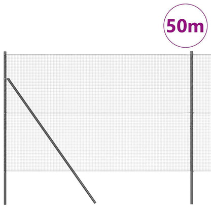 Zaun mit Pfosten Grau 1,4 x 50 m Stahl
