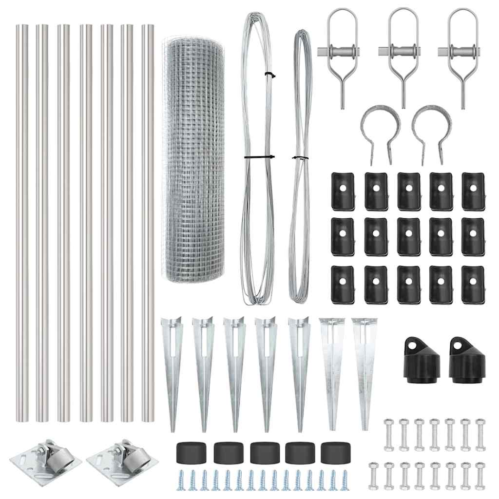 Zaun mit Pfosten Silber 0,5 x 10 m Stahl