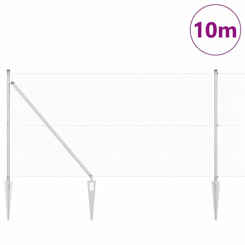 Zaun mit Pfosten Silber 0,8 x 10 m Stahl