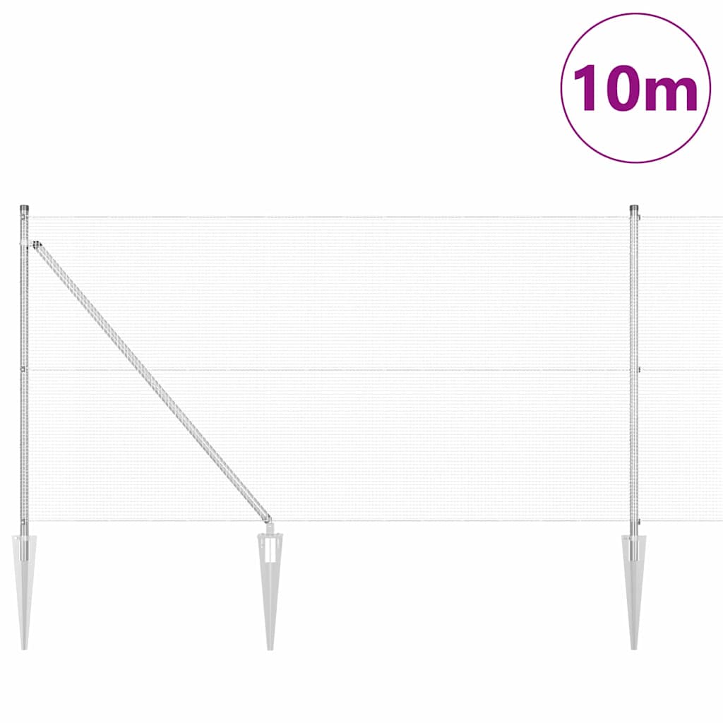 Zaun mit Pfosten Silber 1 x 10 m Stahl