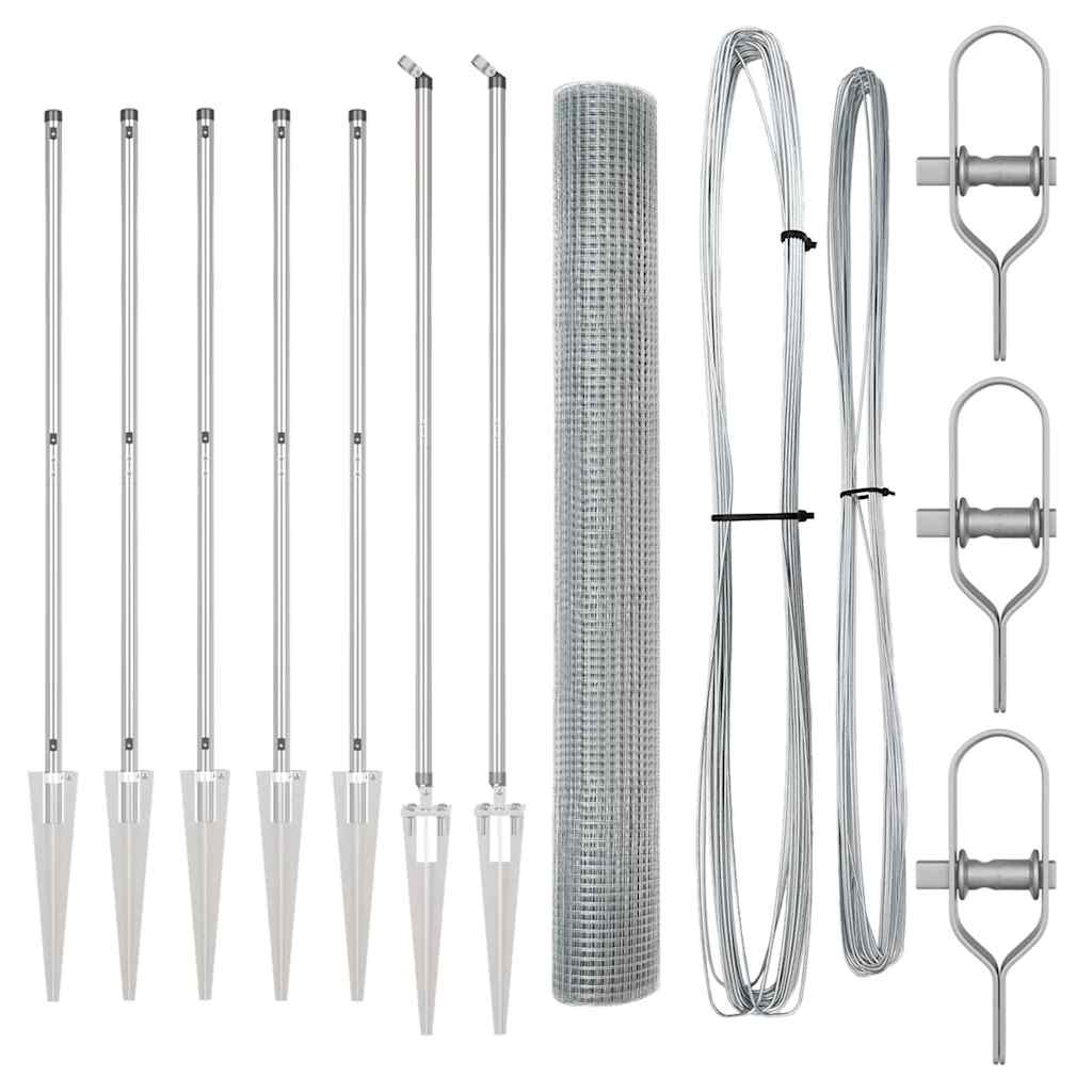 Zaun mit Pfosten Silber 1,2 x 10 m Stahl