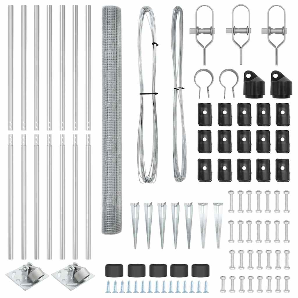 Zaun mit Pfosten Silber 1,5 x 10 m Stahl