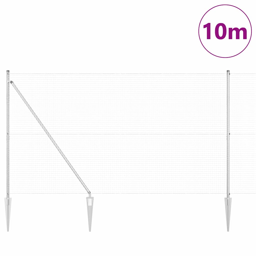 Zaun mit Pfosten Silber 1,6 x 10 m Stahl